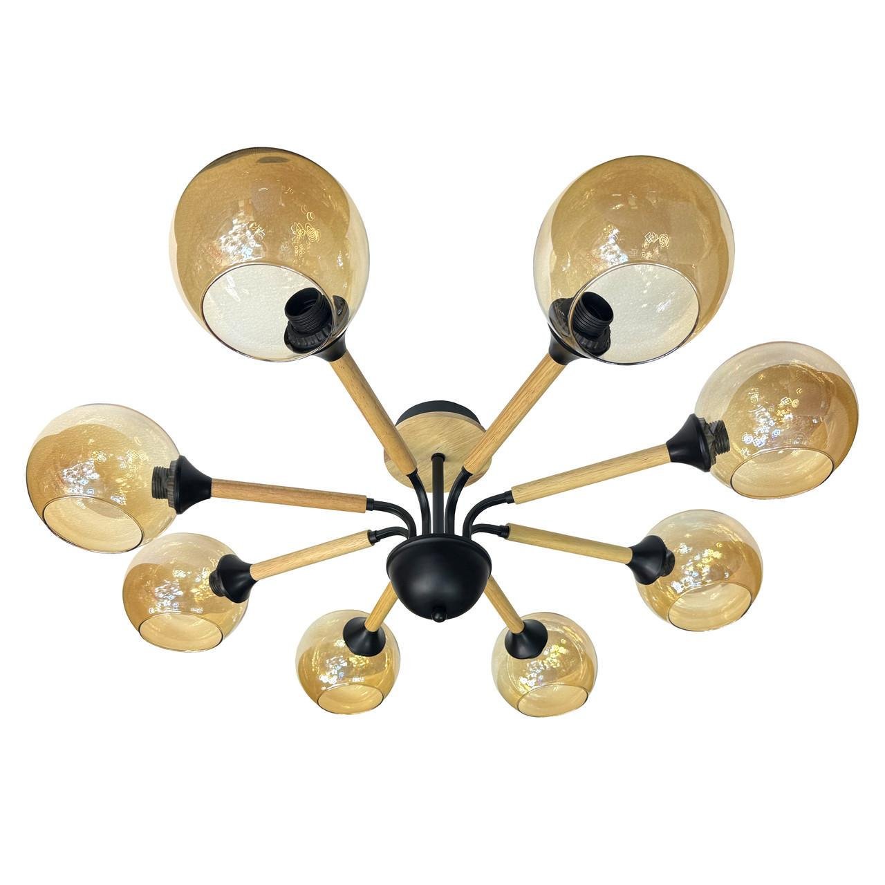 Люстра потолочный лофт на 8 плафонов Прометей P5-N5130/8 BK+WOOD