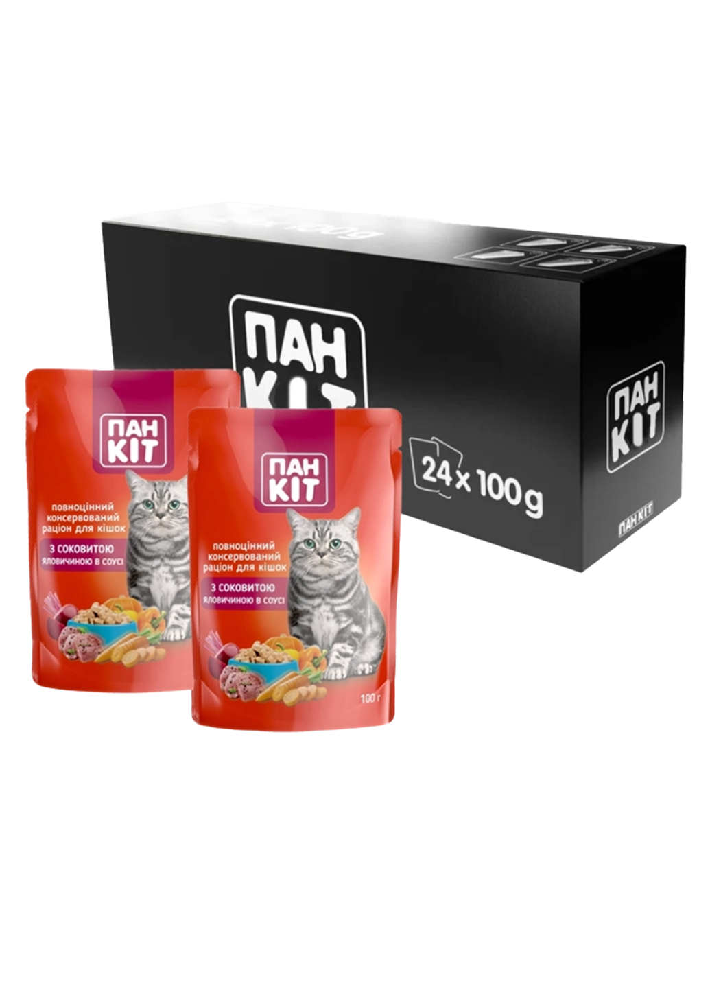 Корм для котів Пан Кот з соковитою яловичиною в соусі 100 г 24 шт.