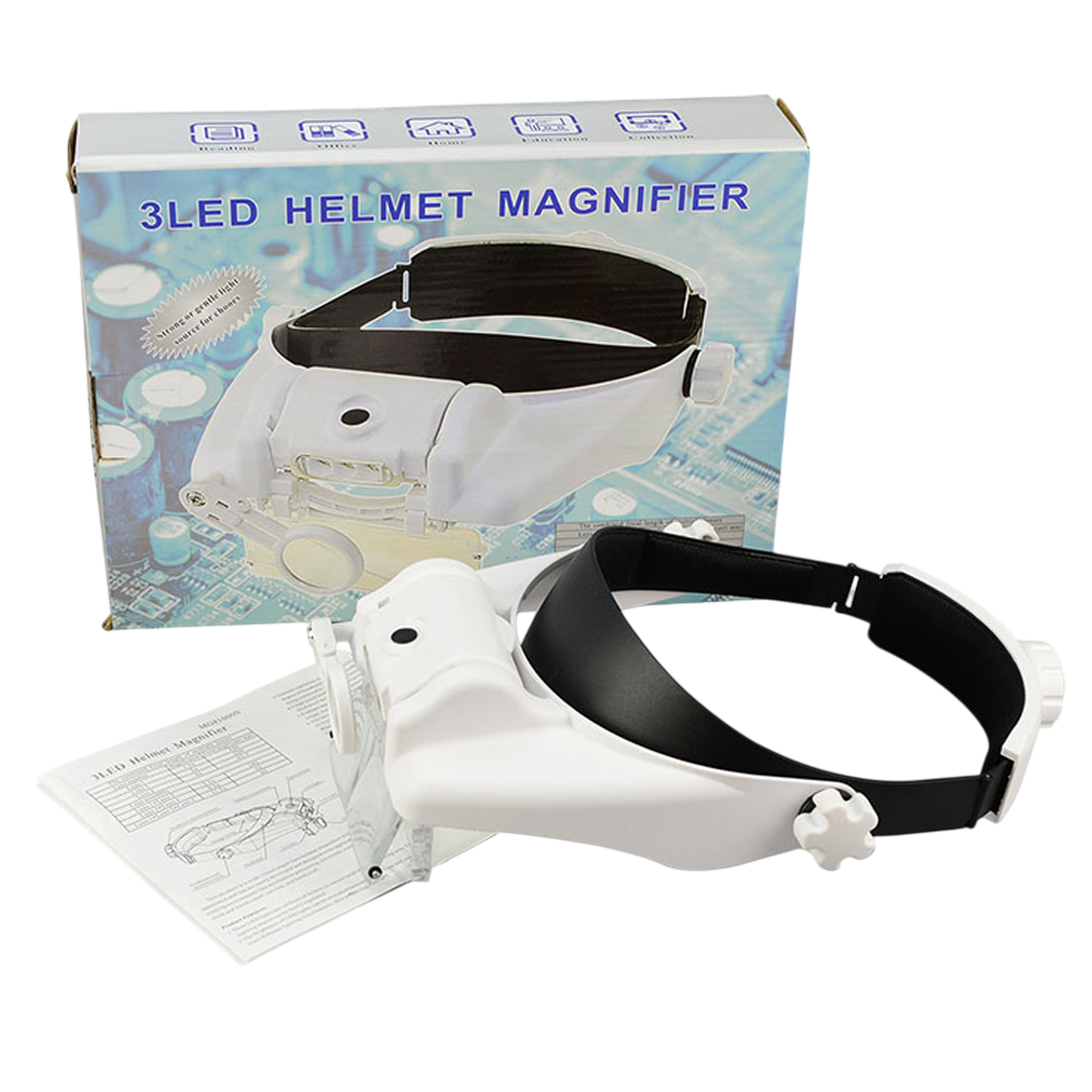 Лупа-шлем бинокулярная налобная MG8100-S с 3LED подсветкой и монокуляром 1,5X/2X/3,5X/8X/9,5X/11,5X White/Black (160420) - фото 9 Лупа-шлем бинокулярная налобная MG8100-S с 3LED подсветкой и монокуляром 1,5X/2X/3,5X/8X/9,5X/11,5X White/Black (160420) - фото 9