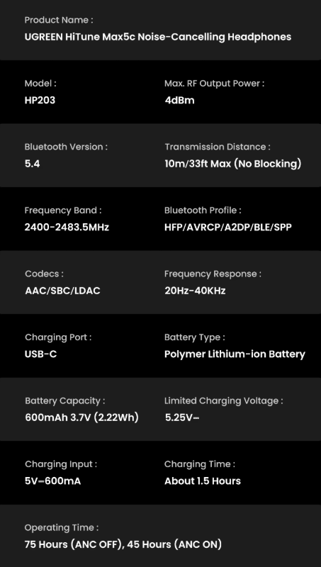 Навушники UGREEN HiTune Max5c Hi-Res Audio ANC Bluetooth - фото 4 Навушники UGREEN HiTune Max5c Hi-Res Audio ANC Bluetooth - фото 4
