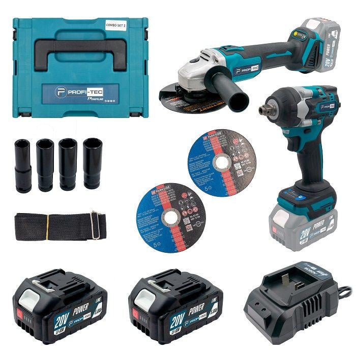 Аккумуляторный набор из 2х инструментов PROFI-TEC 20V POWERLine Combo Set 2/1 КШМ DGA20BL/гайковерт DTW500BL (006264)