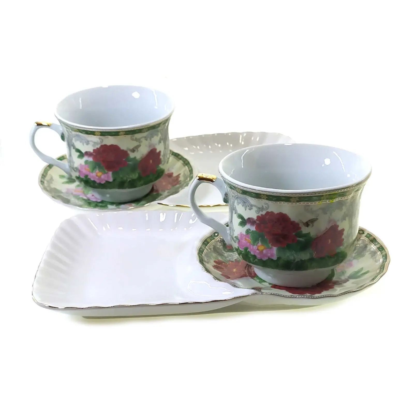 Сервиз фарфоровый Пионы 2 чашки 170 мл/2 блюдца 21х12 см (19223)