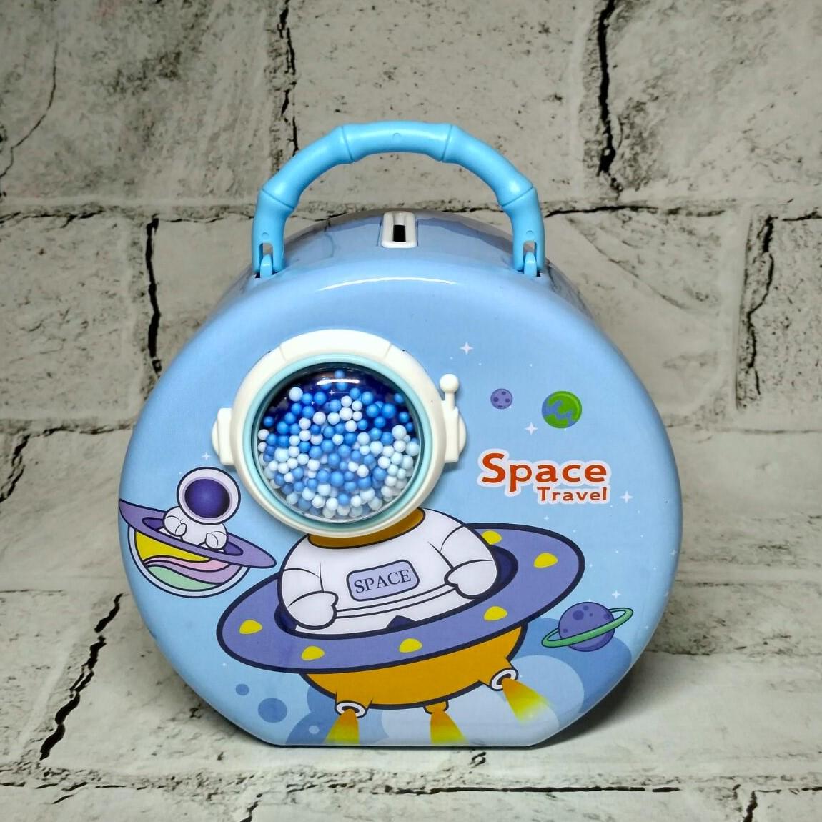 Скарбничка для хлопчика Космос металева із кодовим замком 15х14х9 см Блакитний (N-1344-2)