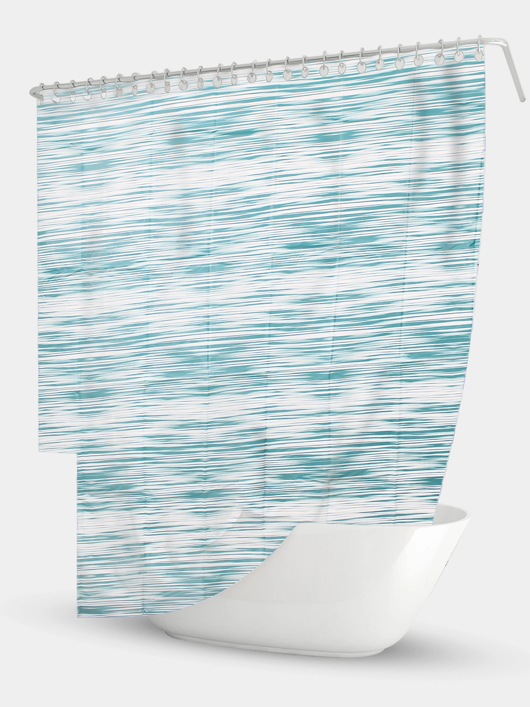 Шторка для ванной Stenson R88796 на кольцах 180x180 см в полоску Бирюзовый (33148561)