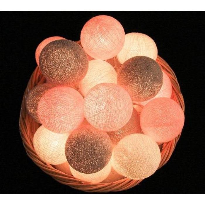 Гирлянда из ниточных шариков CBL Pink&Grey 20 шт. 3,7 м