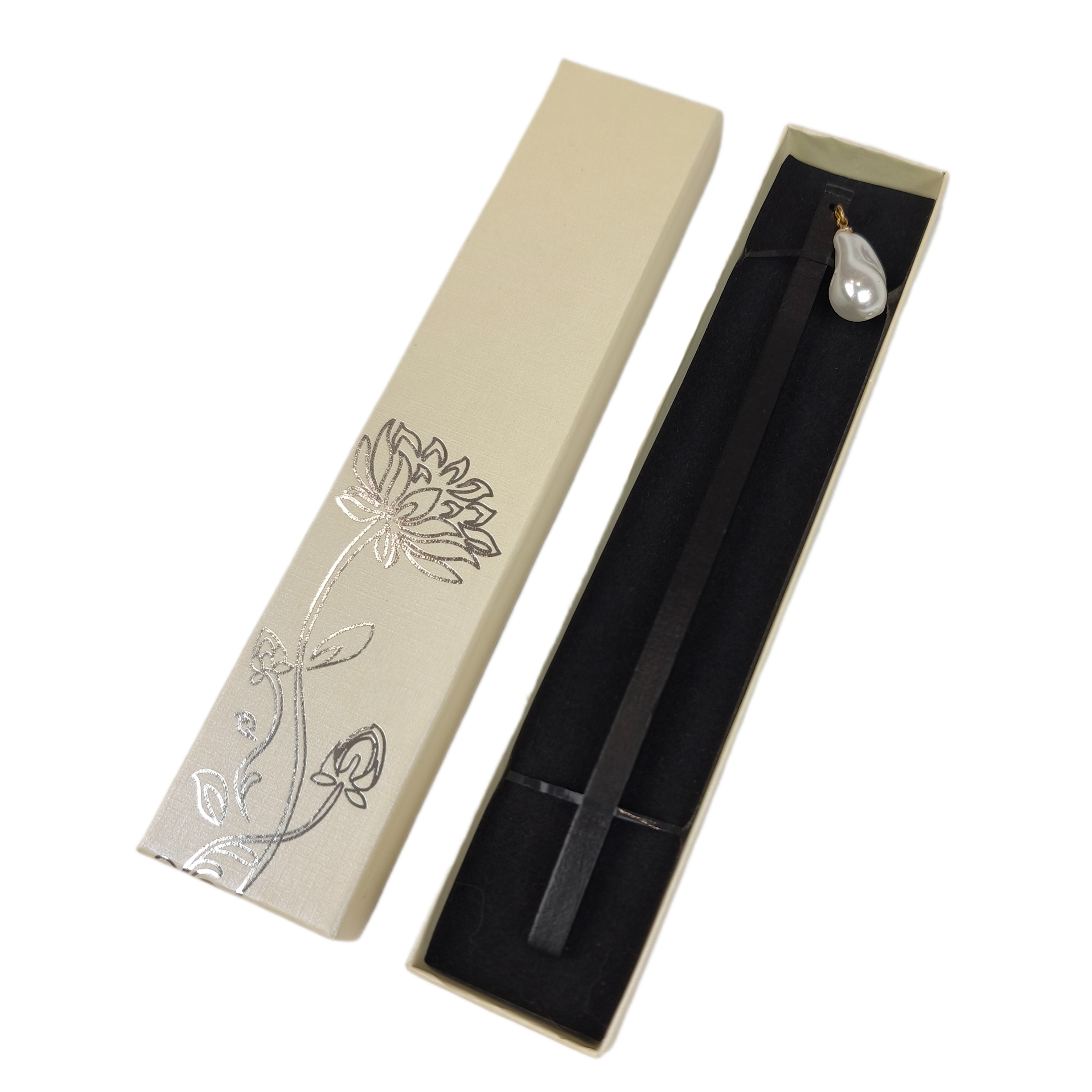 Шпилька-палочка для волос Жемчуг деревянная китайский стиль в подарочной упаковке (R8107)