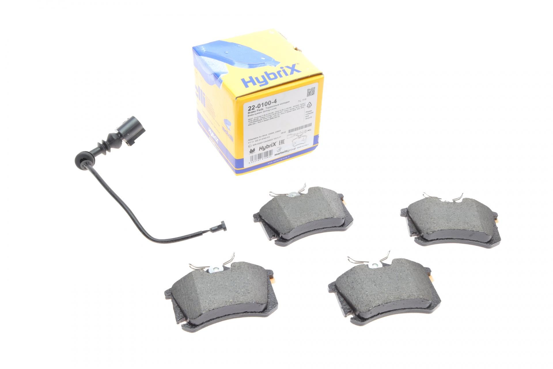 Колодки тормозные задние METELLI для Skoda Fabia 99-/VW Caddy/Golf 03-16/Passat B5 96-05/Polo 01- с датчиками (22-0100-4) Колодки тормозные задние METELLI для Skoda Fabia 99-/VW Caddy/Golf 03-16/Passat B5 96-05/Polo 01- с датчиками (22-0100-4)