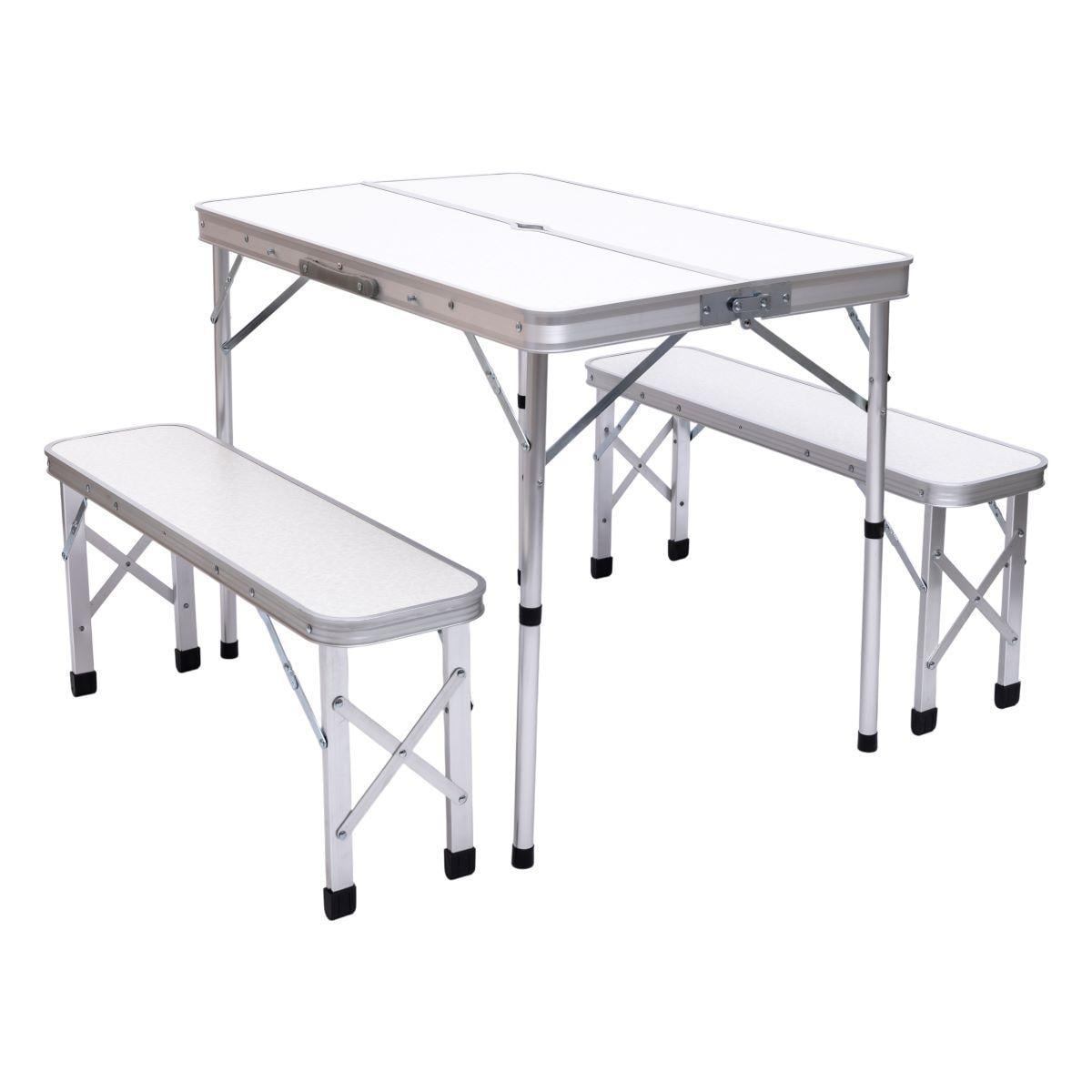 Комплект туристический стол и скамейки складные Lugi 2 шт. Белый (JY-9060W)