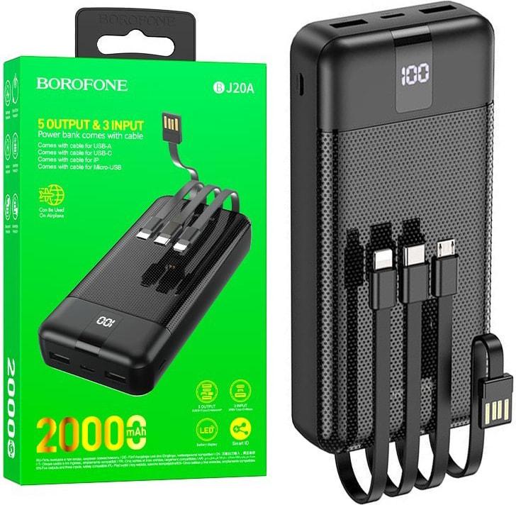 Акумулятор зовнішній Borofone BJ20A 20000 mAh Black (37529) Акумулятор зовнішній Borofone BJ20A 20000 mAh Black (37529)