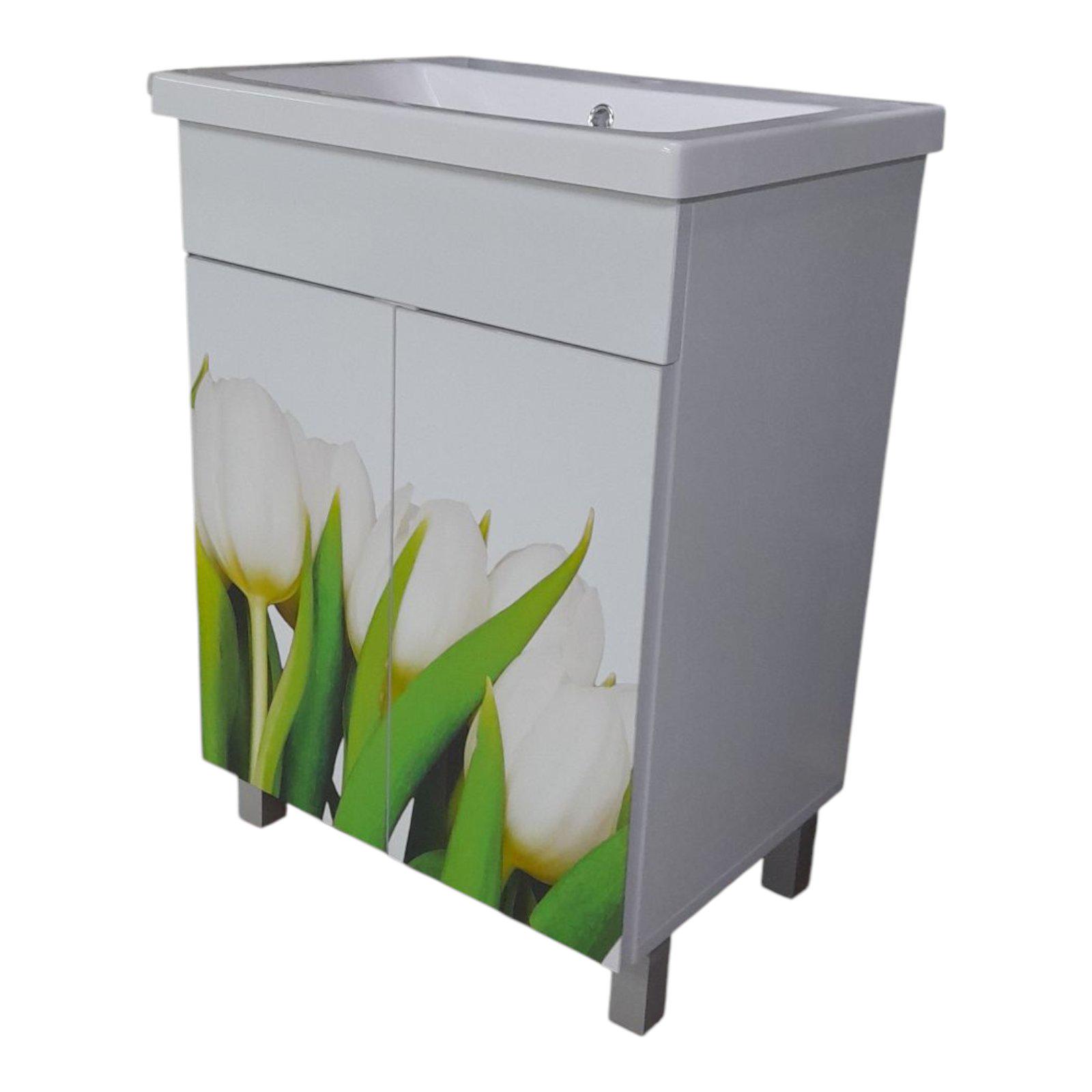 Тумба с умывальником для ванной комнаты Mikola-M Тюльпаны пластиковая 55 см (2356) - фото 4