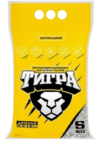 Наповнювач бентонітовий Тигра дрібна фракція 0,4-1,5 мм 5 кг (00-00025696) Наповнювач бентонітовий Тигра дрібна фракція 0,4-1,5 мм 5 кг (00-00025696)