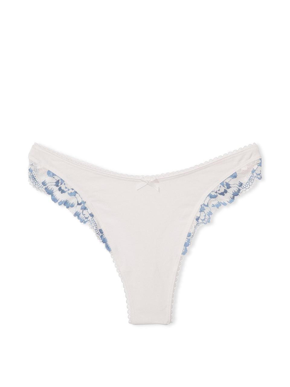 Трусы женские Victoria's Secret Stretch Cotton Lace-Trim High-Leg Scoop стринги L Белый (15397521) - фото 3