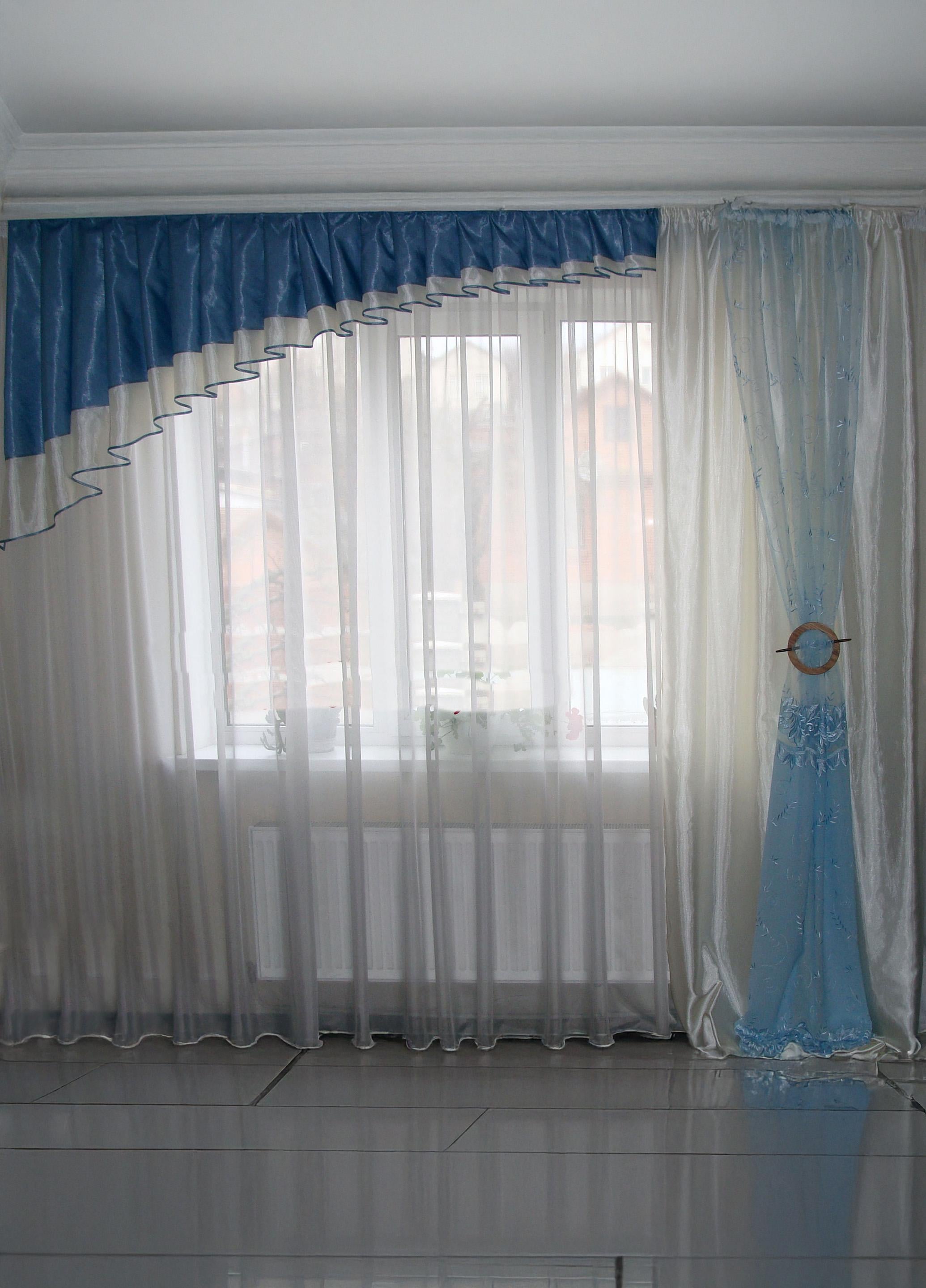 Ламбрекен с шторами Firanka Ассиметрия стелла карниз 250 см Голубой с кремовым (40_2,5м)