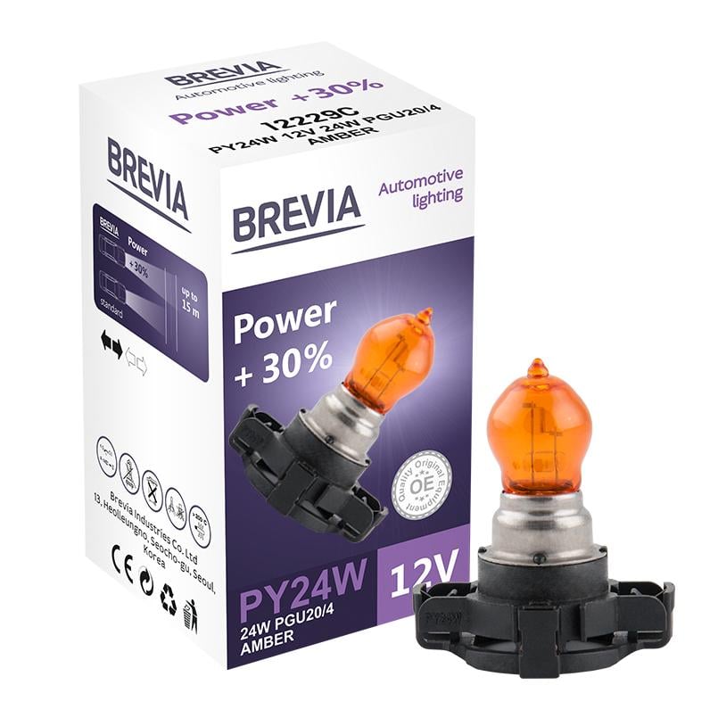 Галогенная лампа Brevia PY24W 12V 24V PGU20/4 Amber Power +30% CP (12229c)