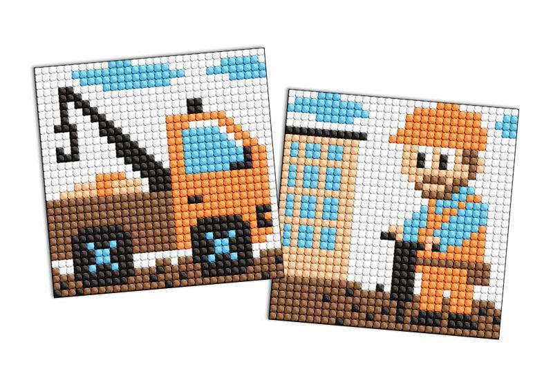 Алмазная мозаика на стикере Ideyka Профессии Строитель из 2 сюжетов 9х9 см (Id-AMS1154)