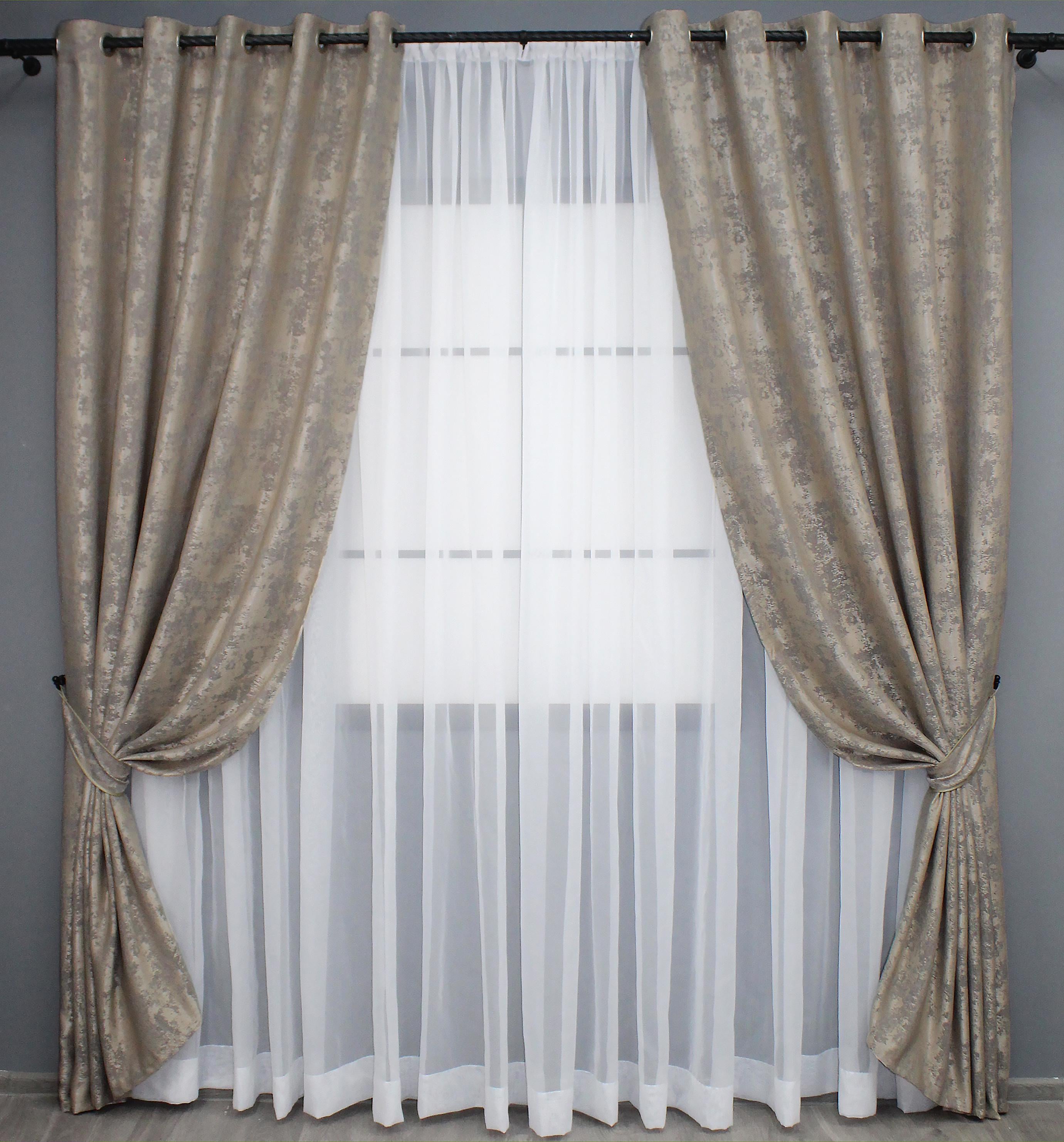 Комплект штор на люверсах VR-Textil Sultan YL № 1208ш 150х250 см 2 шт. Бежево-сірий (37-0009)