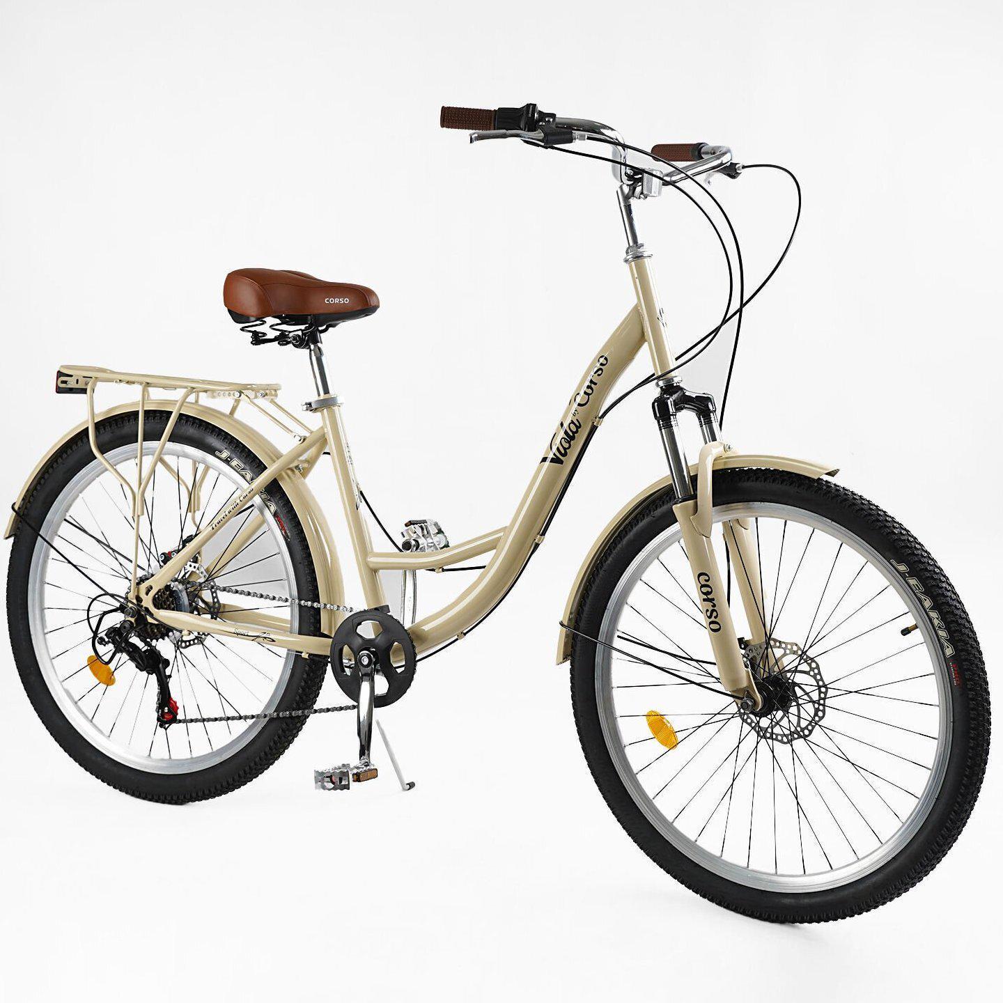 Велосипед городской Corso Viola с багажником рама 17"/26" Бежевый - фото 2 Велосипед городской Corso Viola с багажником рама 17"/26" Бежевый - фото 2