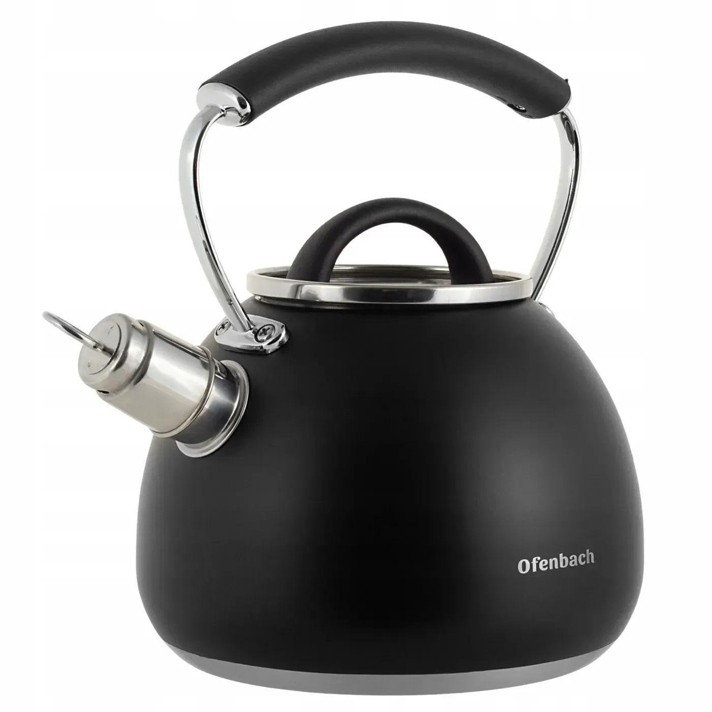 Чайник із свистком та ручкою з покриттям soft touch Ofenbach KM-100311 із нержавіючої сталі 2,5 л Чорний (150-84-100311)
