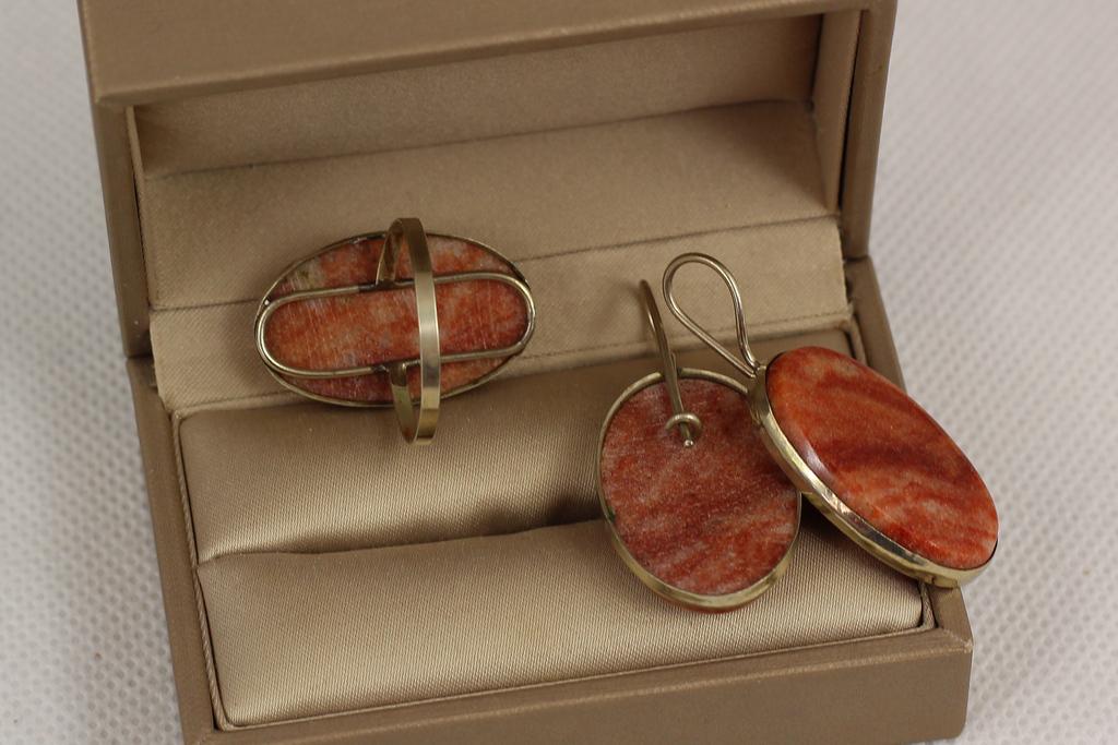 Набор гарнитур авантюрин в мельхиоре Серебристый