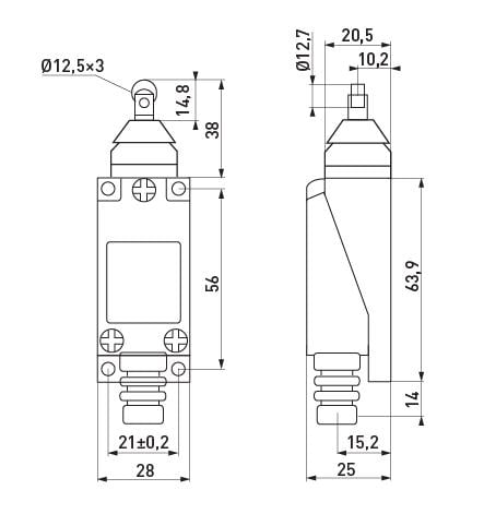 Вимикач кінцевий E.NEXT e.limitswitch.05 1NO+1NC шток із горизонтальним роликом 5A 230 V (s0070009) - фото 2