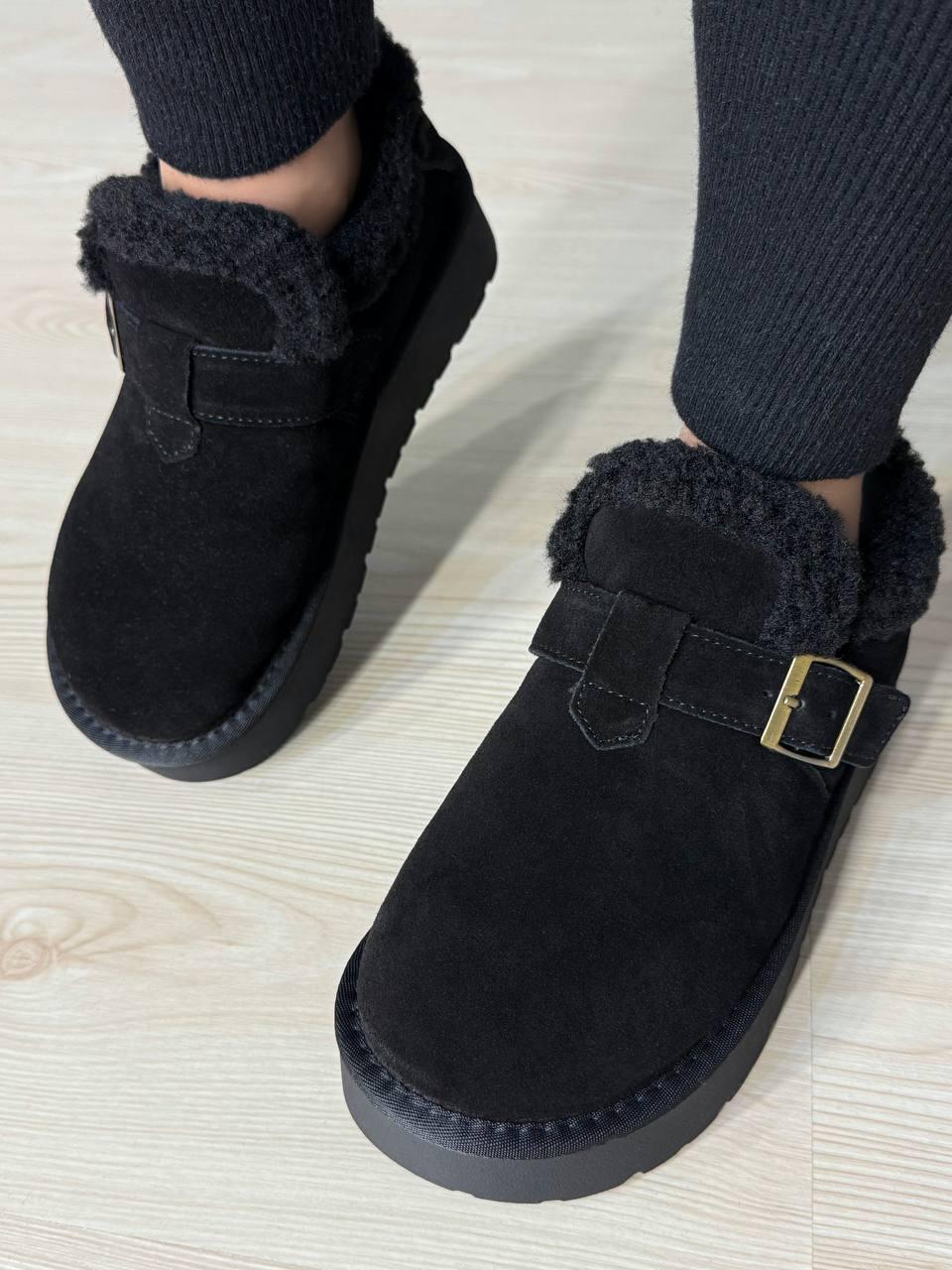 Ботинки женские Hengji 003-1 угги натуральная замша с пряжкой р. 36 Черный (5614)