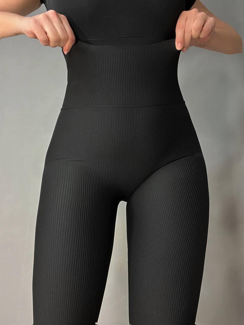 Лосини жіночі Kenalin D12 в рубчику з широким поясом та пушап-ефектом L Чорний - фото 3