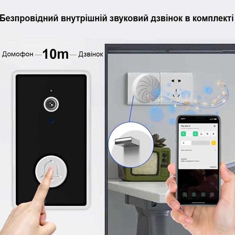 Видеодомофон Nectronix YE-B-01 Wi-Fi на батарейках ААА с отдельным беспроводным USB-звонком (100840) - фото 4 Видеодомофон Nectronix YE-B-01 Wi-Fi на батарейках ААА с отдельным беспроводным USB-звонком (100840) - фото 4