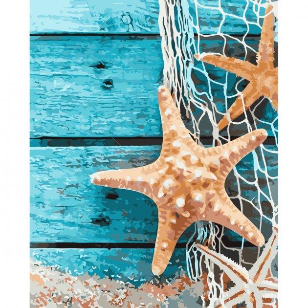 Картина по номерам Strateg Премиум Морские звезды с лаком и уровнем 40x50 см (VA-3587)