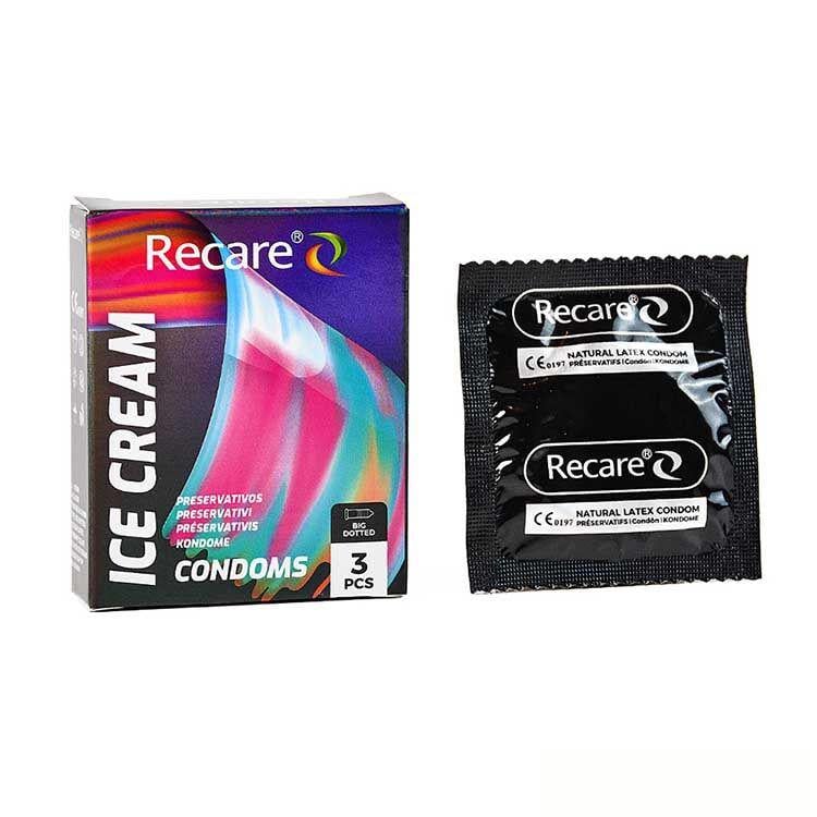 Презервативи Holographic Recare Ice Cream Big Dotted Condoms з пухирцями з ароматом морозиво 3 шт.