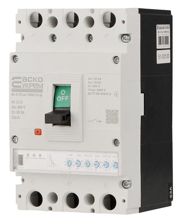 Автоматический выключатель силовой АСКО-УКРЕМ UTrust с электронным расцепителем 125M/63А 3P (28684270) Автоматический выключатель силовой АСКО-УКРЕМ UTrust с электронным расцепителем 125M/63А 3P (28684270)