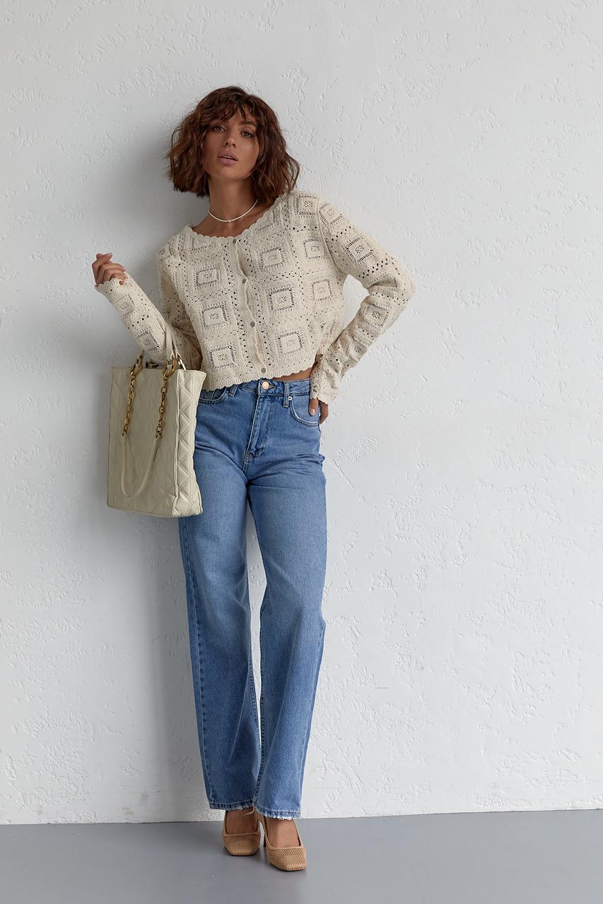 Кардиган короткий на пуговицах L Бежевый (11352434) - фото 3 Кардиган короткий на пуговицах L Бежевый (11352434) - фото 3