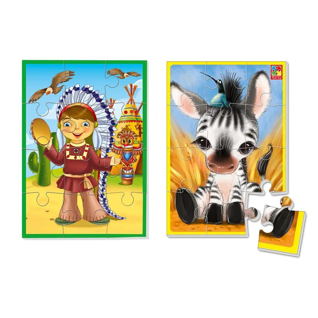 Пазлы А5 Зебра и индеец 12 эл. (227499)