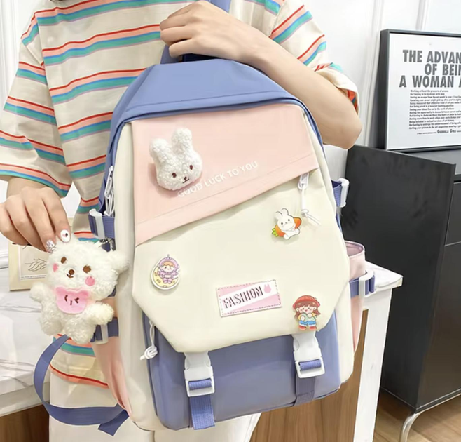 Шкільний рюкзак для дівчинки Fashion/Rabbit 5в1 рюкзак/шоппер/пенал/сумочка/гаманець Синій - фото 4 Шкільний рюкзак для дівчинки Fashion/Rabbit 5в1 рюкзак/шоппер/пенал/сумочка/гаманець Синій - фото 4