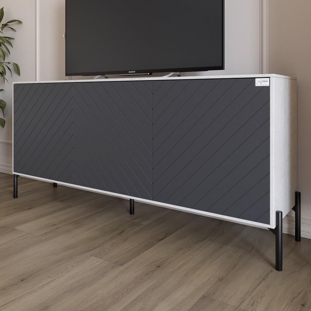 Тумба под телевизор Lion Амарант с черными металлическими ножками 168x40x76,5 см Бетон Style/Графитовый (000-000-2363)