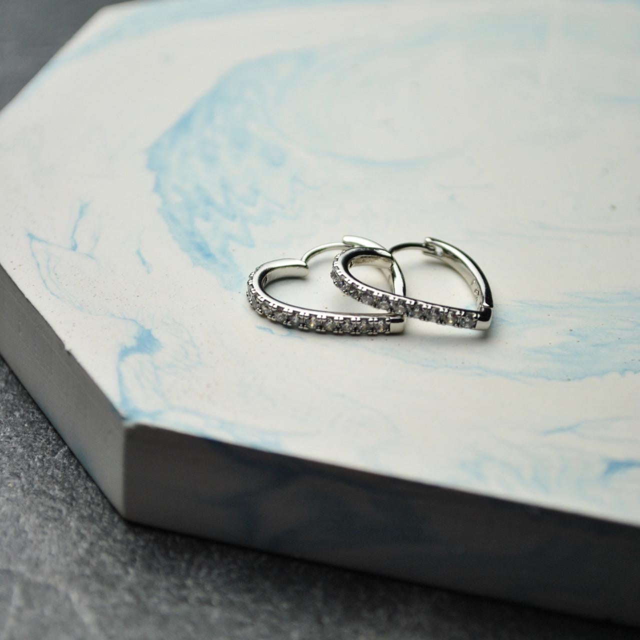 Сережки кольца сердца медицинская сталь родий (x175)