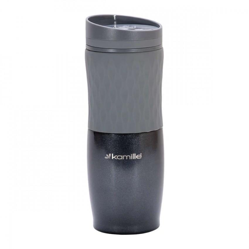Термос-чашка Kamille КМ-2047 с TPR-вставкой из нержавеющей стали 500 мл Серый (1101106534)