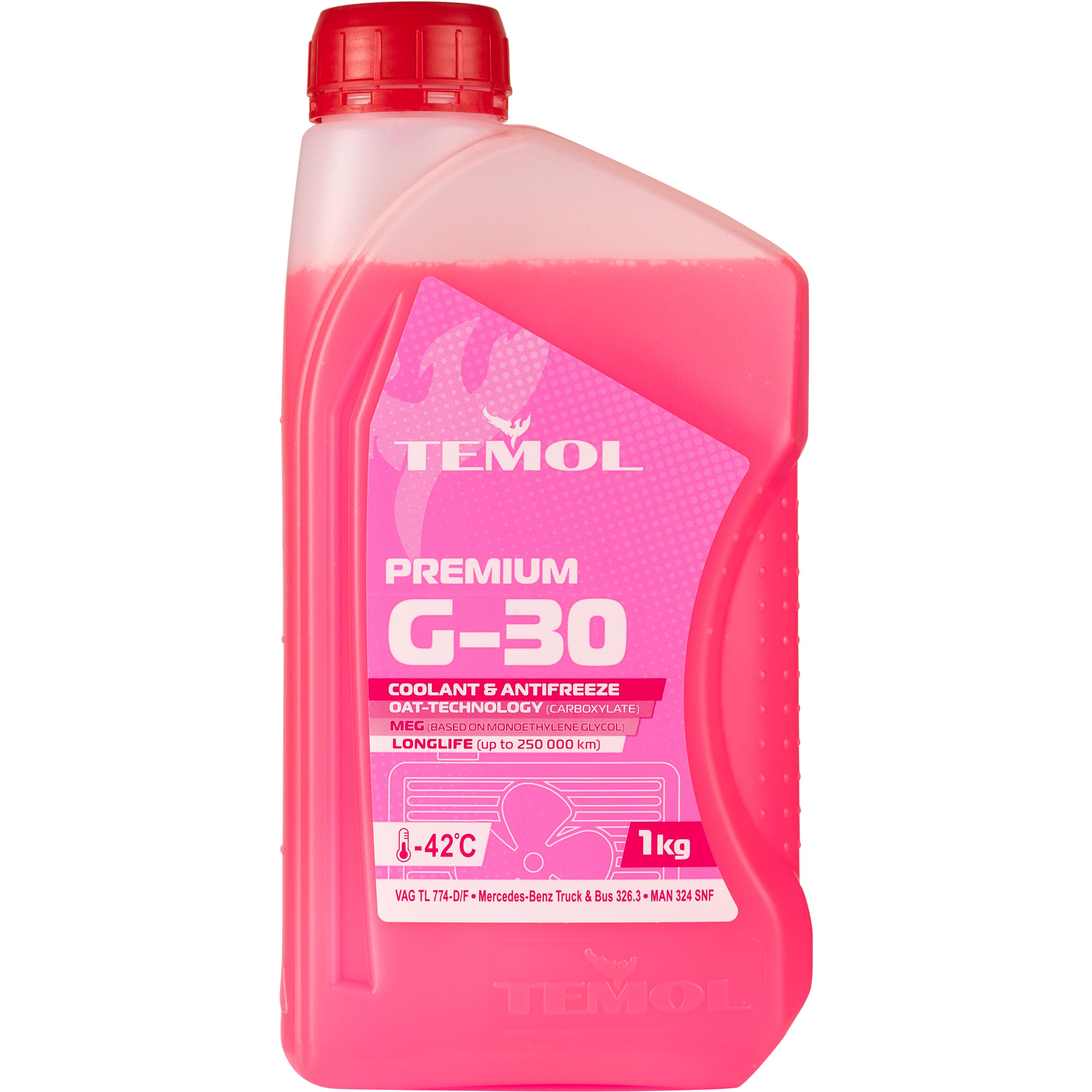 Охолоджувальна рідина Temol Premium G-30 antifreeze -42°C 1 кг Рожевий