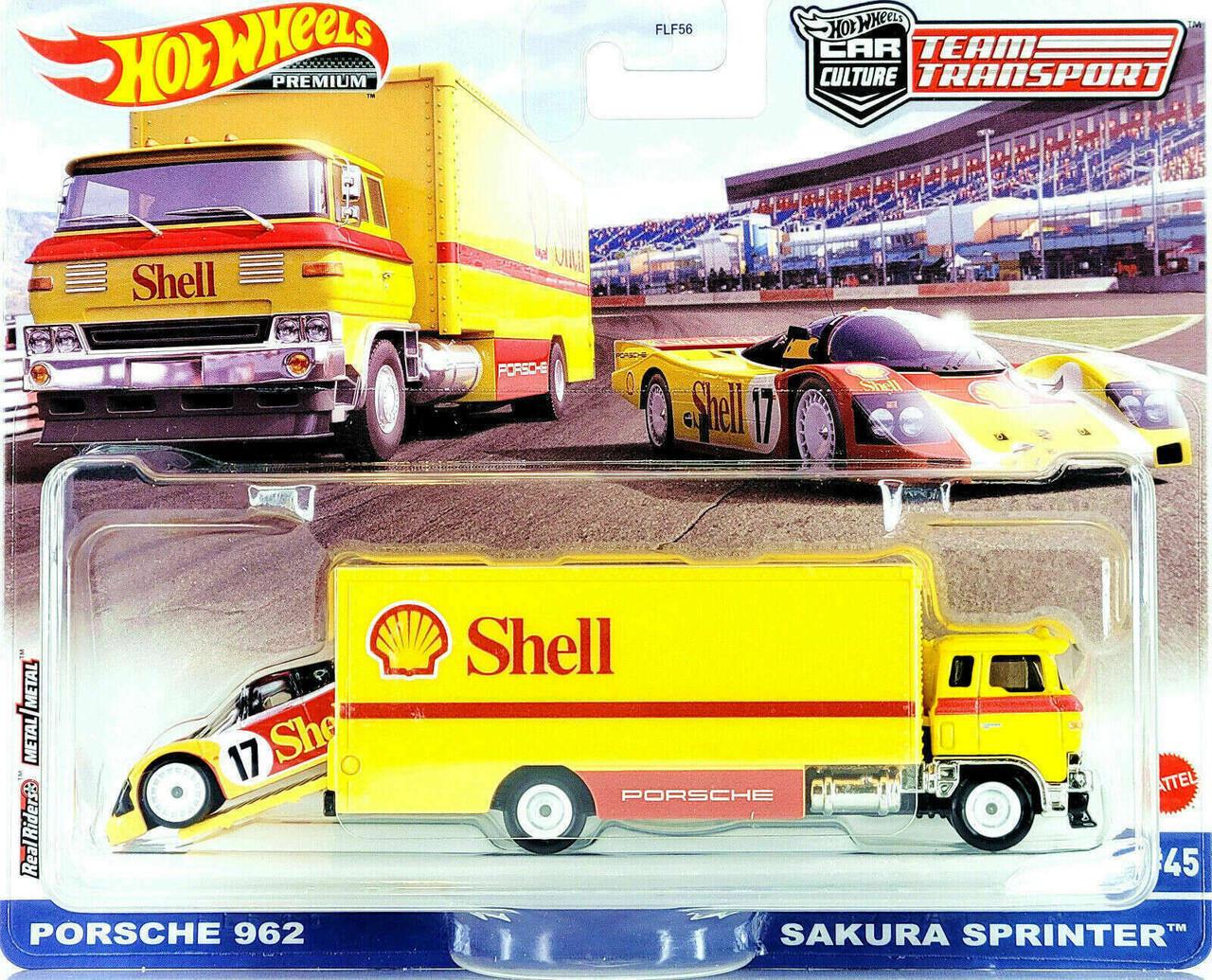 Игрушечная машинка Hot Wheels Premium Porsche 962 & Sakura Sprinter 2022 Team Transport №45 Car Culture SHELL (HCR34)