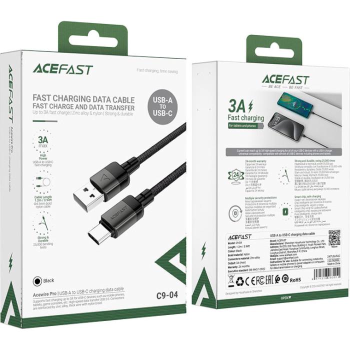 Кабель Acefast C9-04 USB 2.0 USB-A to USB-C 1,2 м 3A Black (6974316283010) - фото 5 Кабель Acefast C9-04 USB 2.0 USB-A to USB-C 1,2 м 3A Black (6974316283010) - фото 5