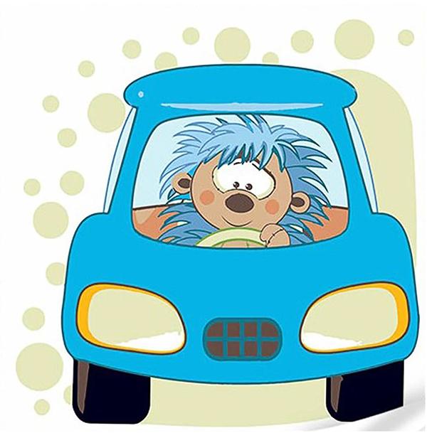 Картина за номерами Strateg Преміум Їжачок на машинці з лаком та з рівнем 30x30 см (Str-ES-0864)