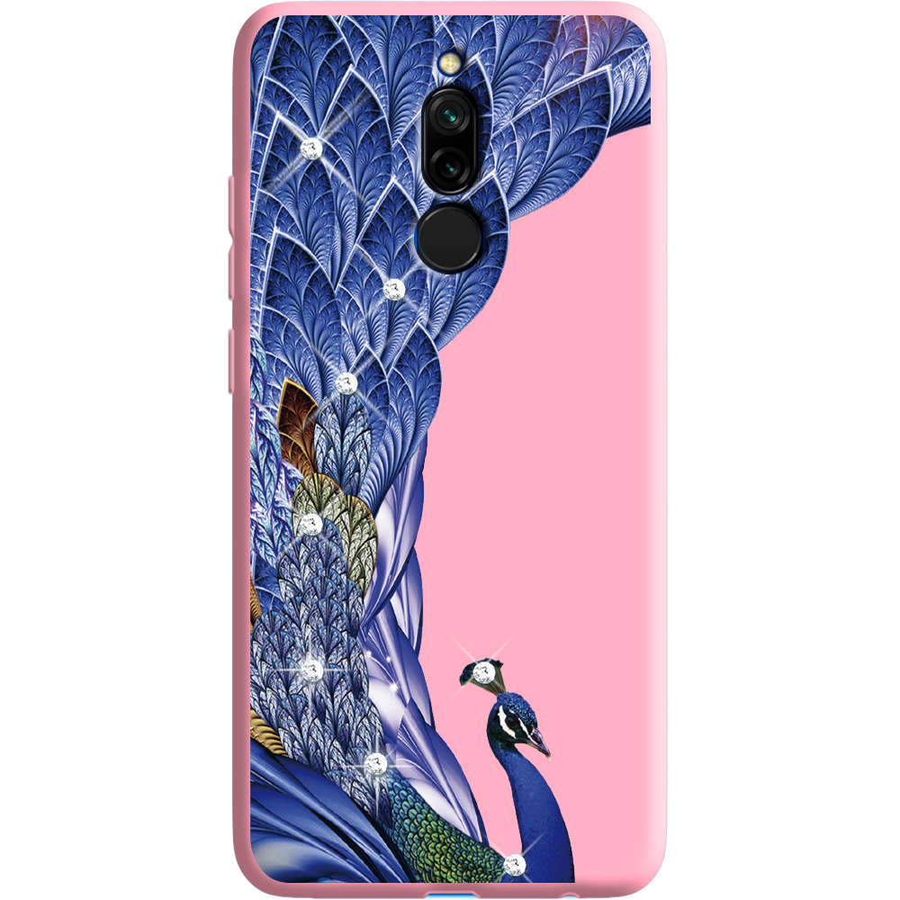 Чехол Boxface Xiaomi Redmi 8 Павлин со стразами Розовый силикон (38411-rs7-38676)