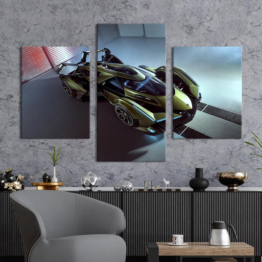 Картина на холсте триптих Сверхбыстрый суперкар Lambo v12 vision gran turismo 96x60 см (1250-32)