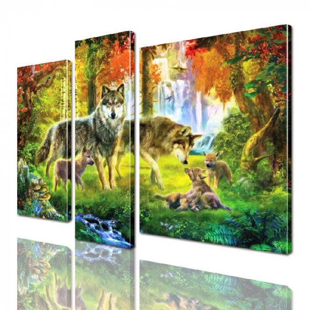 Картина модульная 3 части ArtStar Семья волков 120х180 см ADJ0030