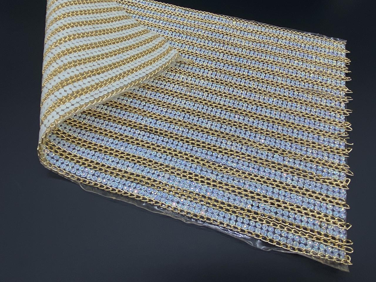 Стразовое клеевое полотно на силиконовой основе полосками 1,5 см 40х24 см Голубой (1149574326)