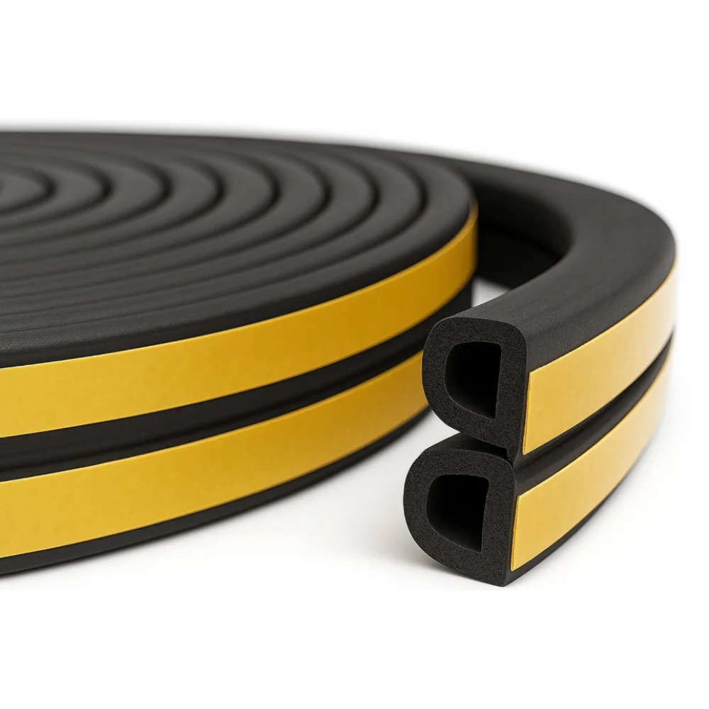 Ущільнювач самоклеючий D профіль 9x7,5 см каучуковий для вікон та дверей 50 м 2 шт. Чорний (UD1102)