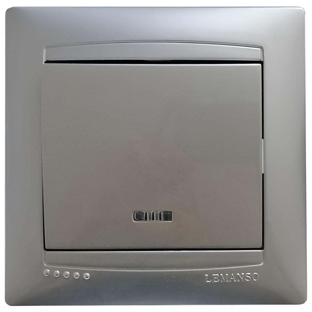 Вимикач одноклавішний Lemanso Сакура з підсвіткою Срібний (LMR1304)