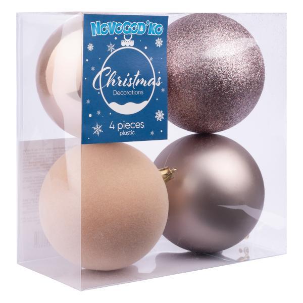 Шары новогодние Novogod’Ko пластик 10 см 4 шт. Шампань (974427)