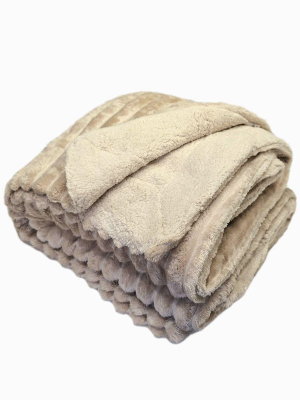 Плед на овчине Шарпей Королевская полоска 200x230 см Бежевый (1738) - фото 2