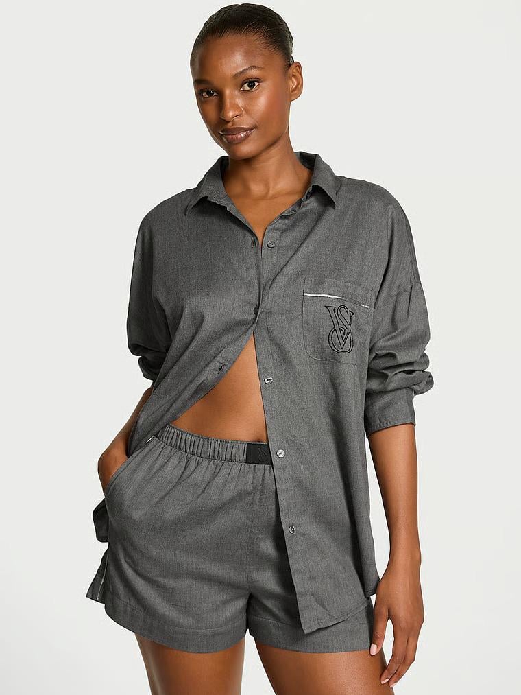Пижама модал-коттон Victoria's Secret Modal-Cotton Long-Sleeve Short Pajama Set XS Серый (27162293)