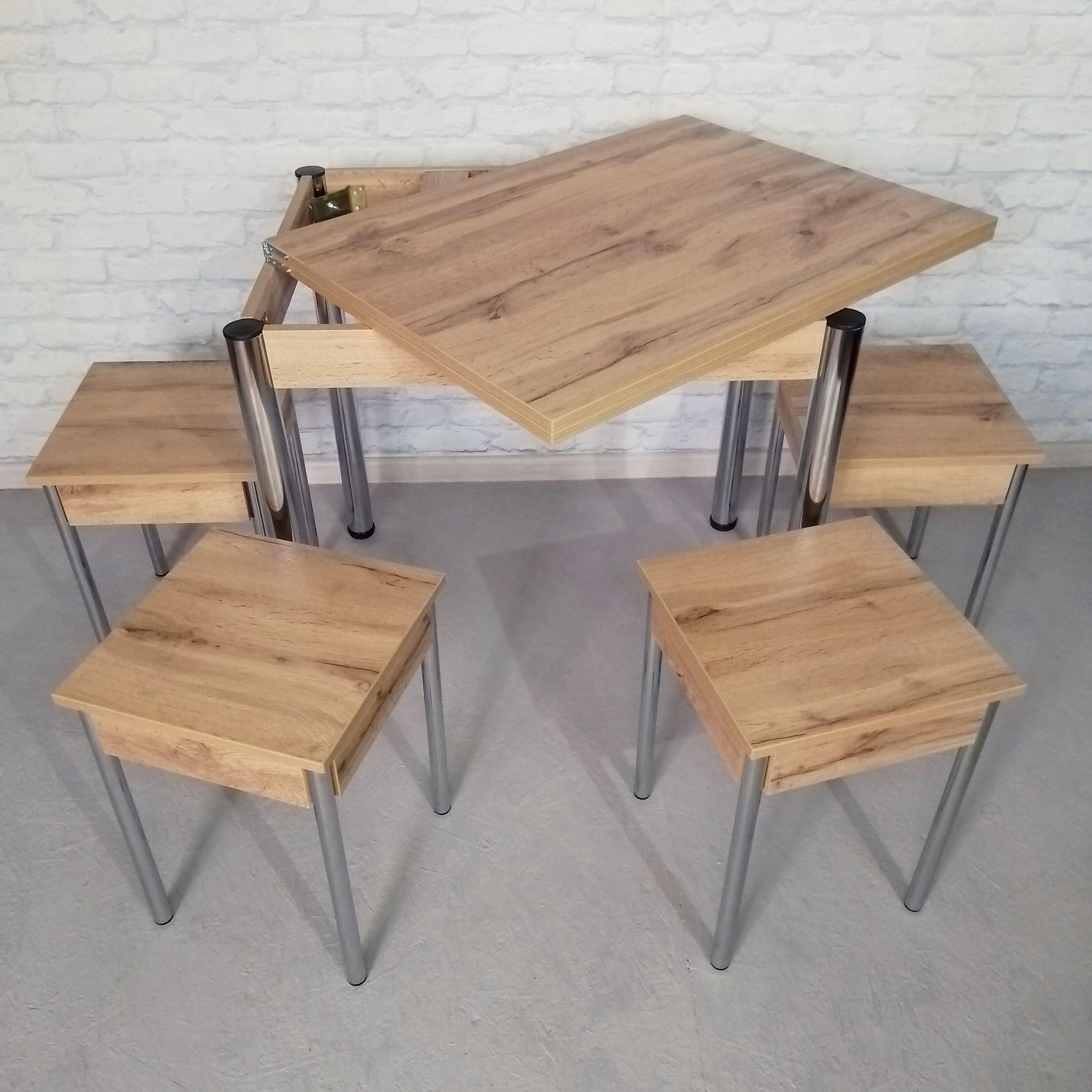 Обеденный стол раскладной и 4 табурета Вента ножки металлические 80х60х75 см/120х80х75 см Дуб аппалачи/Хром (0043) - фото 3 Обеденный стол раскладной и 4 табурета Вента ножки металлические 80х60х75 см/120х80х75 см Дуб аппалачи/Хром (0043) - фото 3